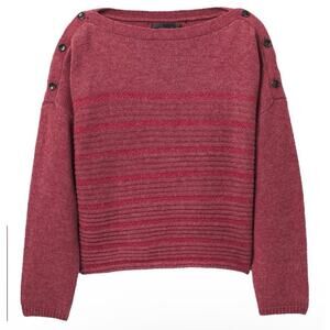 Prana Red Striped Boatneck Oversized Wool Blend Phono Sweater Size XS
